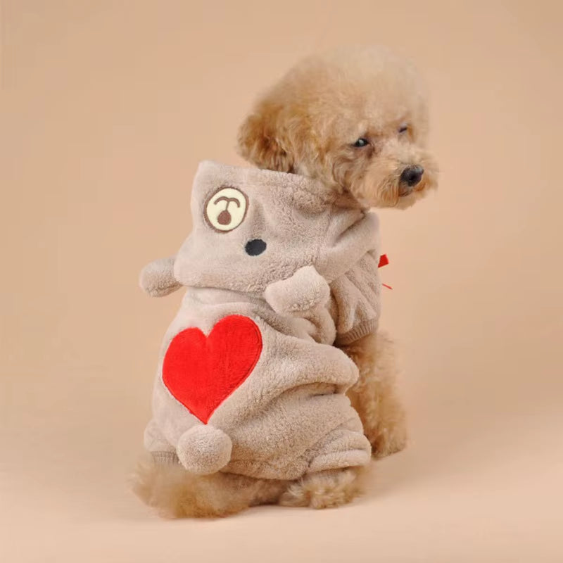 Winter Warm Dog Jumpsuits Plush Love Bear Christams Party Costume Rompers Pajamas Soft Flannel Small Pet Dogs Clothes