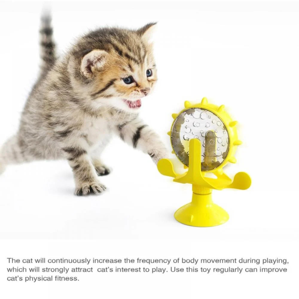 Cat Food Dispenser Toy, 360°Rotating Windmill Treat Dispenser Pet Toy with Suction Cup, Interactive Slow Feeder Toy for Cats Dogs