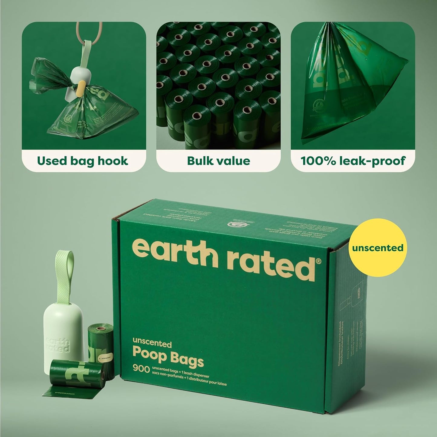 Dog Poop Bag Holder with Bags, Durable and Guaranteed Leakproof, Lavender Scented, 1 Dispenser and 900 Count
