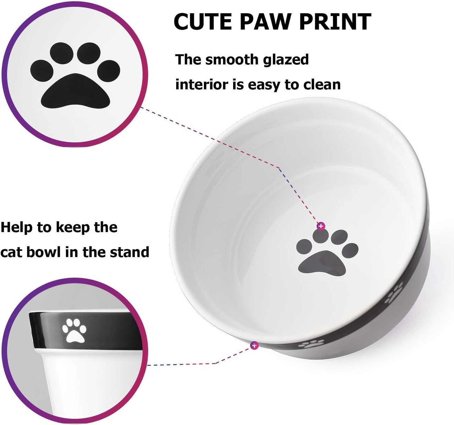 Raised Dog Bowls, Elevated Dog Bowls 24Oz, Ceramic Dog Cat Bowls for Food and Water, Pet Bowls for Cats and Small Dogs, Prevent Neck Pain, anti Slip Feet, White
