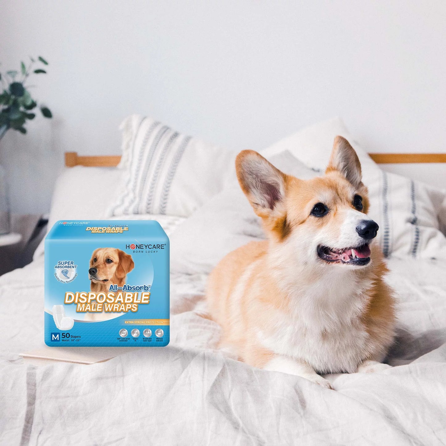 All-Absorb A25 Disposable Male Dog Wrap, 50 Count, Medium, Super Absorbent, Breathable