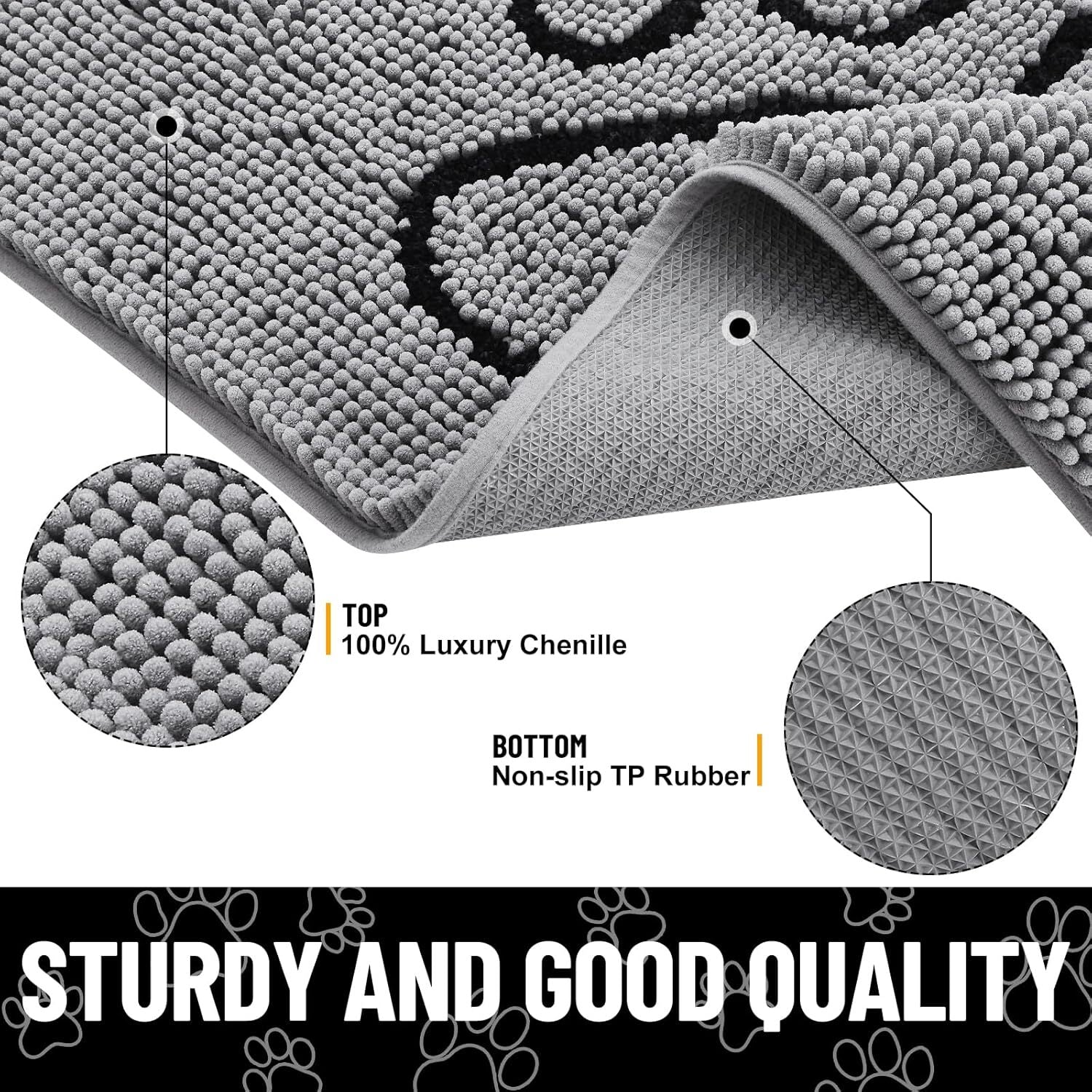 Dog Door Mat for Muddy Paws - Absorbent Chenille, Non-Slip, Washable, 24X16 Inch
