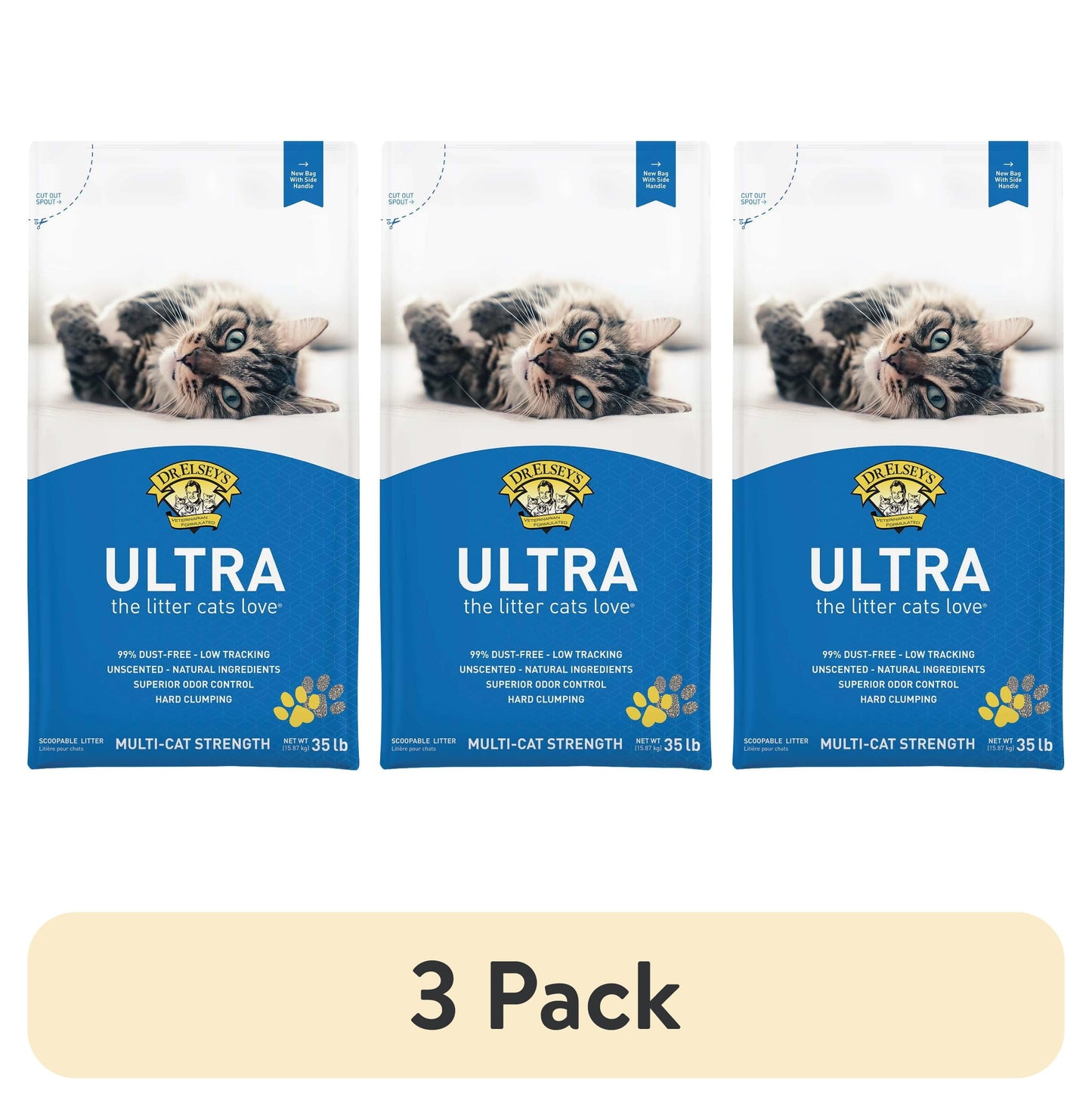 (3 Pack) Ultra Natural Clumping Clay Cat Litter, Unscented, 35 Lb Bag