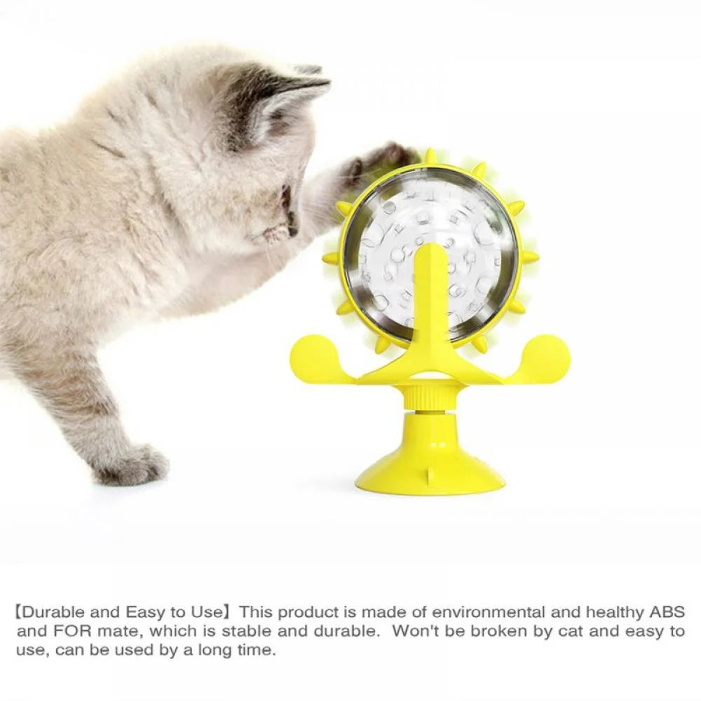 Cat Food Dispenser Toy, 360°Rotating Windmill Treat Dispenser Pet Toy with Suction Cup, Interactive Slow Feeder Toy for Cats Dogs