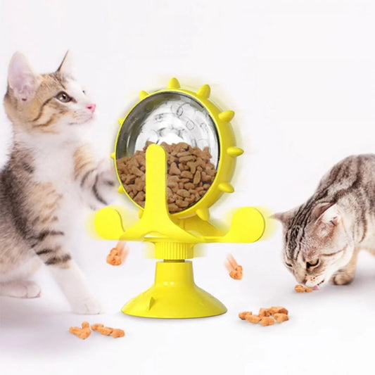 Cat Food Dispenser Toy, 360°Rotating Windmill Treat Dispenser Pet Toy with Suction Cup, Interactive Slow Feeder Toy for Cats Dogs