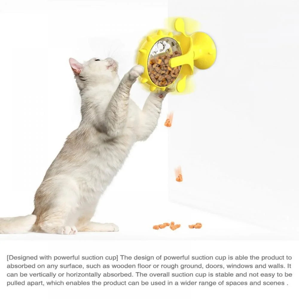 Cat Food Dispenser Toy, 360°Rotating Windmill Treat Dispenser Pet Toy with Suction Cup, Interactive Slow Feeder Toy for Cats Dogs