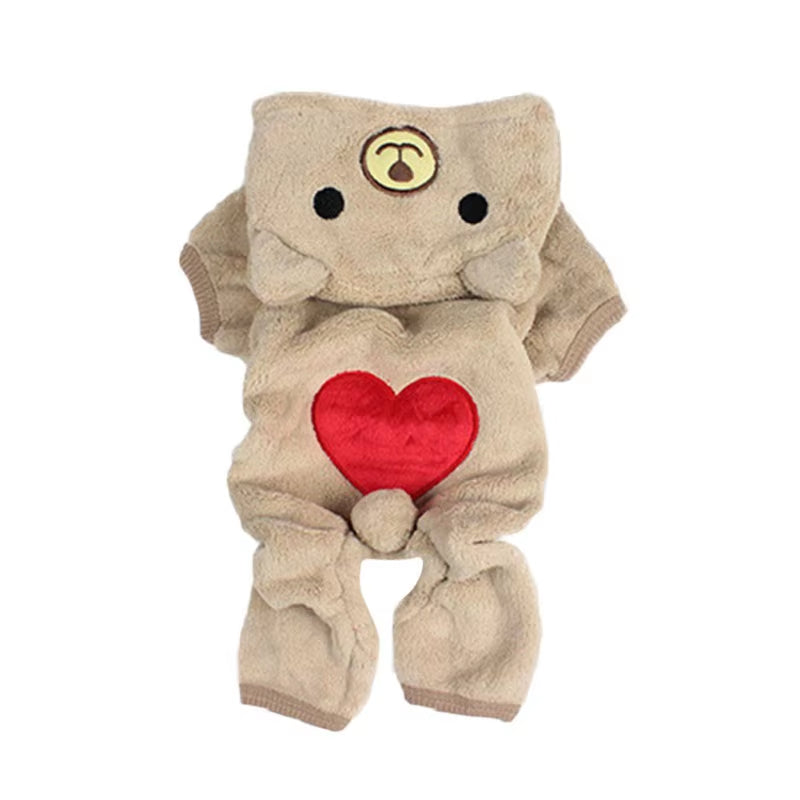 Winter Warm Dog Jumpsuits Plush Love Bear Christams Party Costume Rompers Pajamas Soft Flannel Small Pet Dogs Clothes