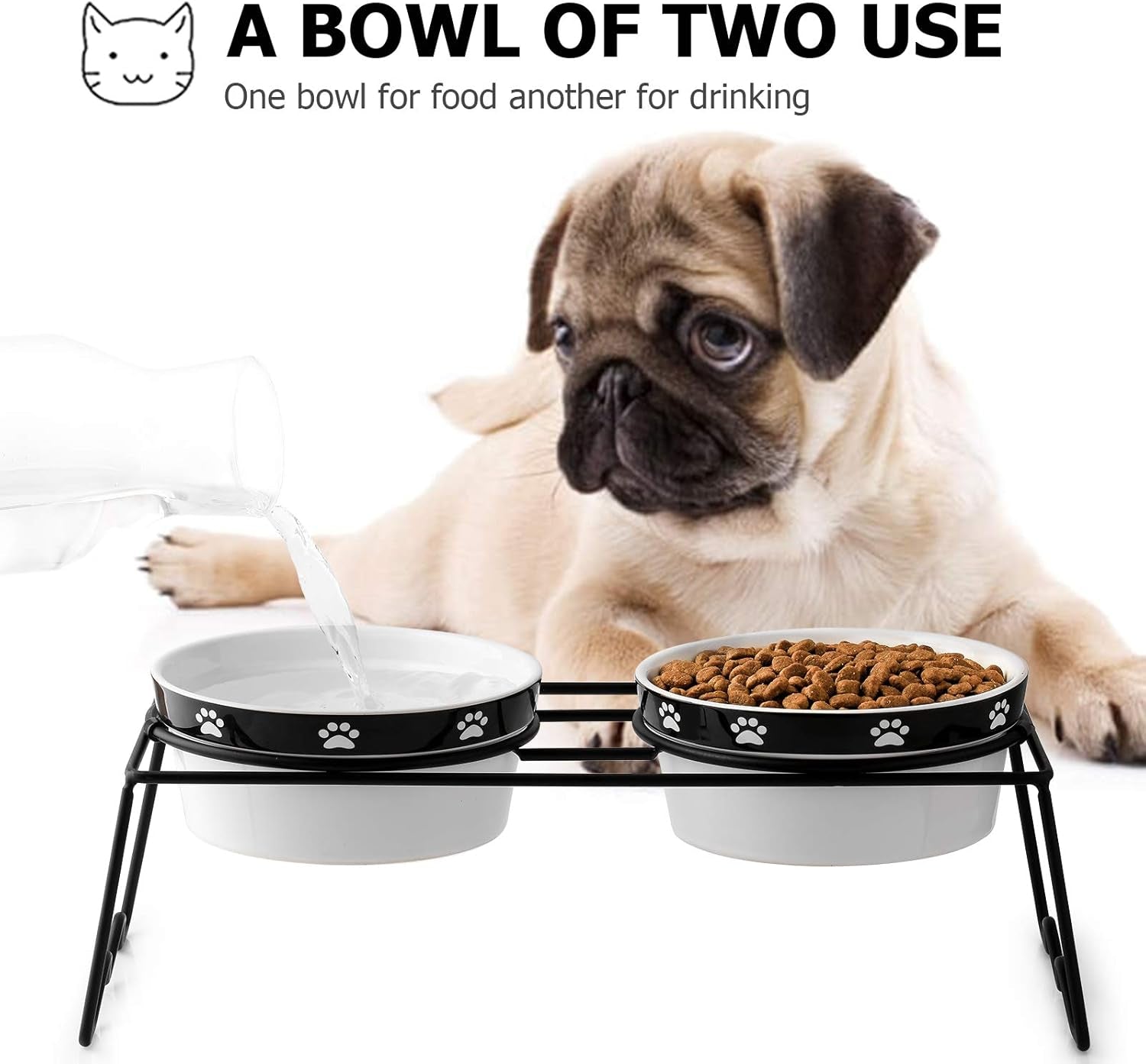 Raised Dog Bowls, Elevated Dog Bowls 24Oz, Ceramic Dog Cat Bowls for Food and Water, Pet Bowls for Cats and Small Dogs, Prevent Neck Pain, anti Slip Feet, White