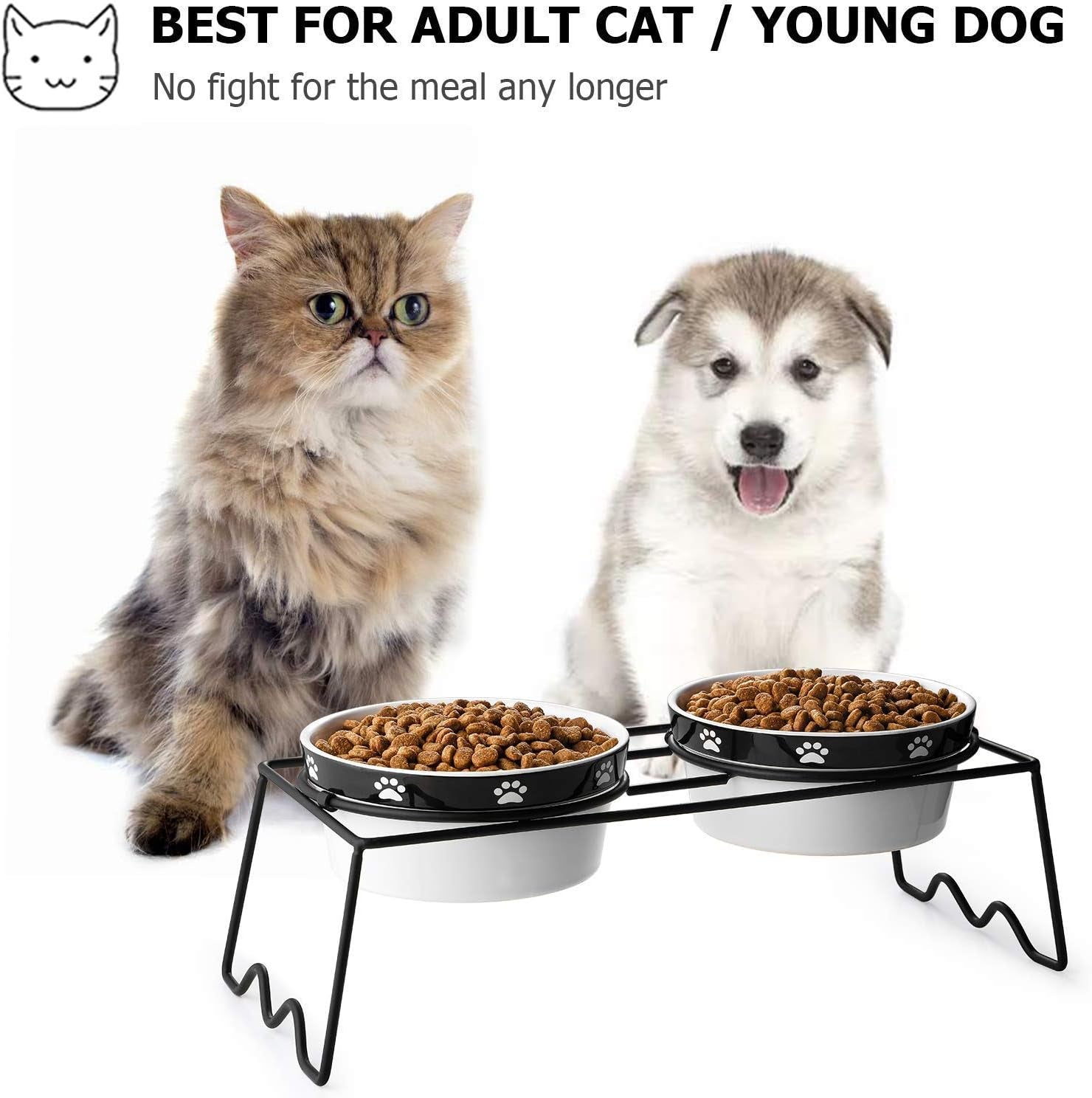 Raised Dog Bowls, Elevated Dog Bowls 24Oz, Ceramic Dog Cat Bowls for Food and Water, Pet Bowls for Cats and Small Dogs, Prevent Neck Pain, anti Slip Feet, White