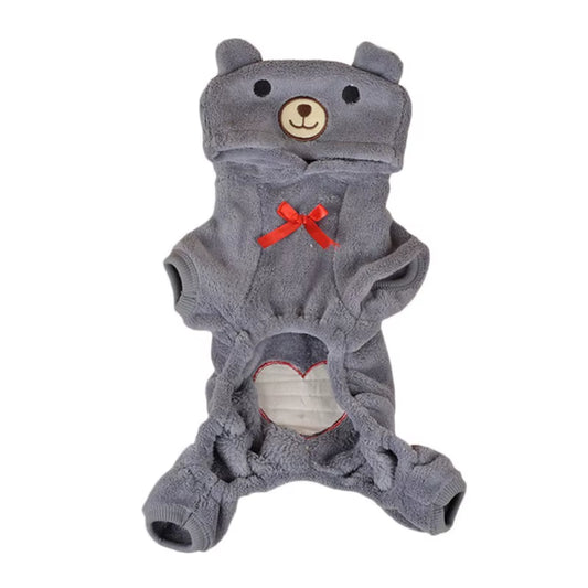 Winter Warm Dog Jumpsuits Plush Love Bear Christams Party Costume Rompers Pajamas Soft Flannel Small Pet Dogs Clothes