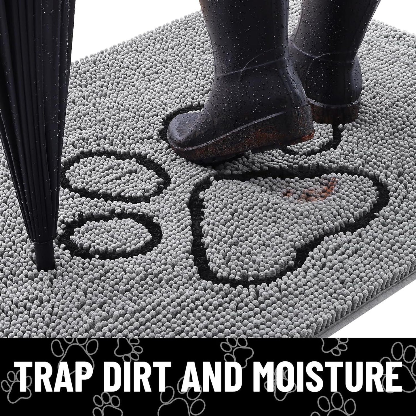 Dog Door Mat for Muddy Paws - Absorbent Chenille, Non-Slip, Washable, 24X16 Inch