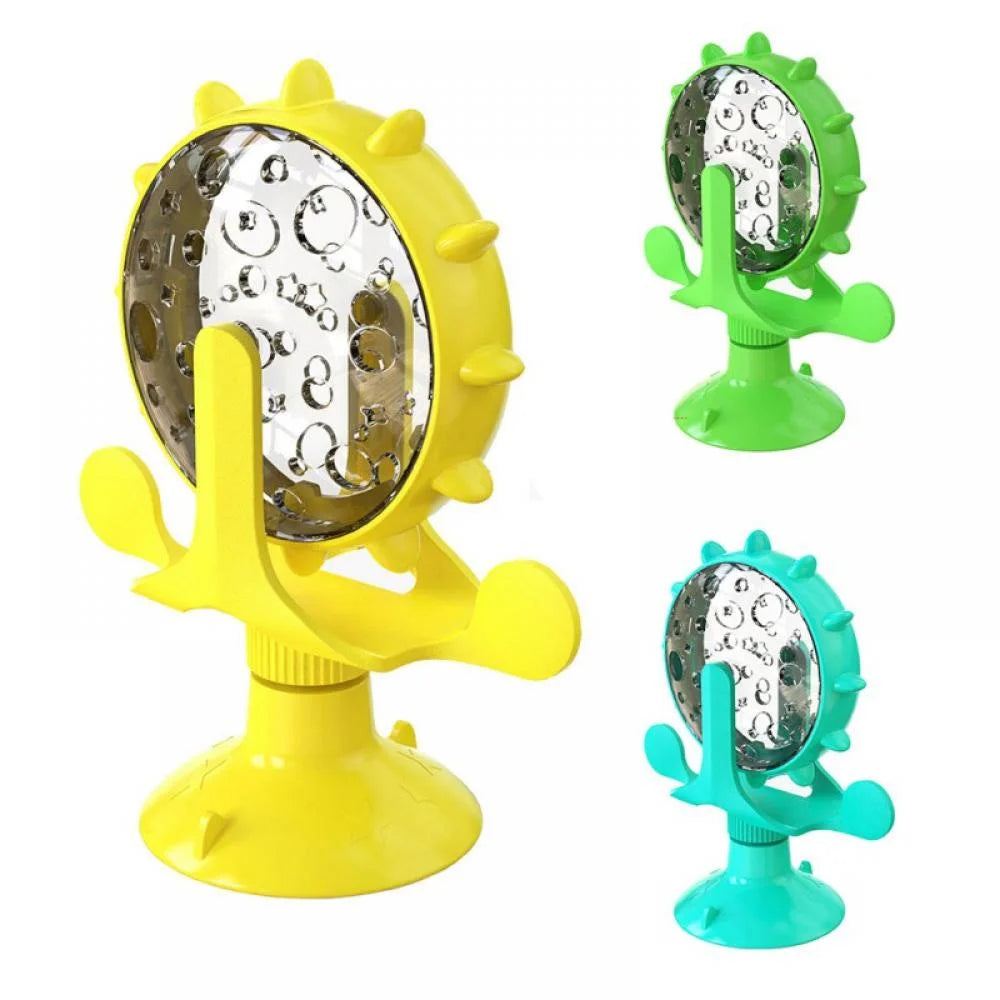 Cat Food Dispenser Toy, 360°Rotating Windmill Treat Dispenser Pet Toy with Suction Cup, Interactive Slow Feeder Toy for Cats Dogs