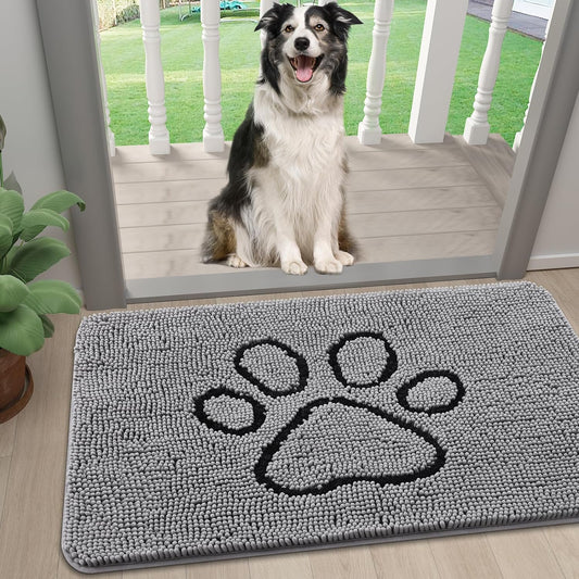 Dog Door Mat for Muddy Paws - Absorbent Chenille, Non-Slip, Washable, 24X16 Inch