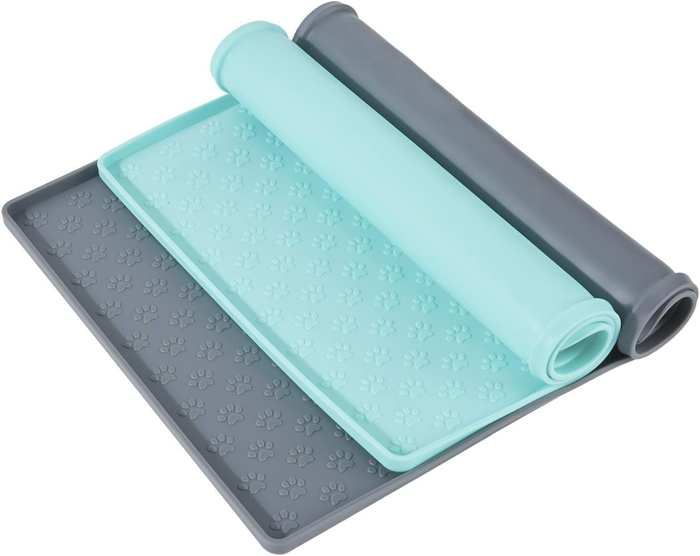 Feeding Mat, Non Slip Silicone Waterproof Pet Bowl Pad,Raised Outer Border,Perfectly Stop Food Spills and Water Messes Out to Floor for Puppy,Cat and Medium Dogs (18.9"X11.8", Mint Green)