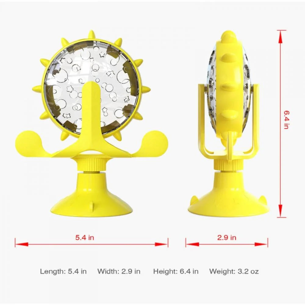 Cat Food Dispenser Toy, 360°Rotating Windmill Treat Dispenser Pet Toy with Suction Cup, Interactive Slow Feeder Toy for Cats Dogs