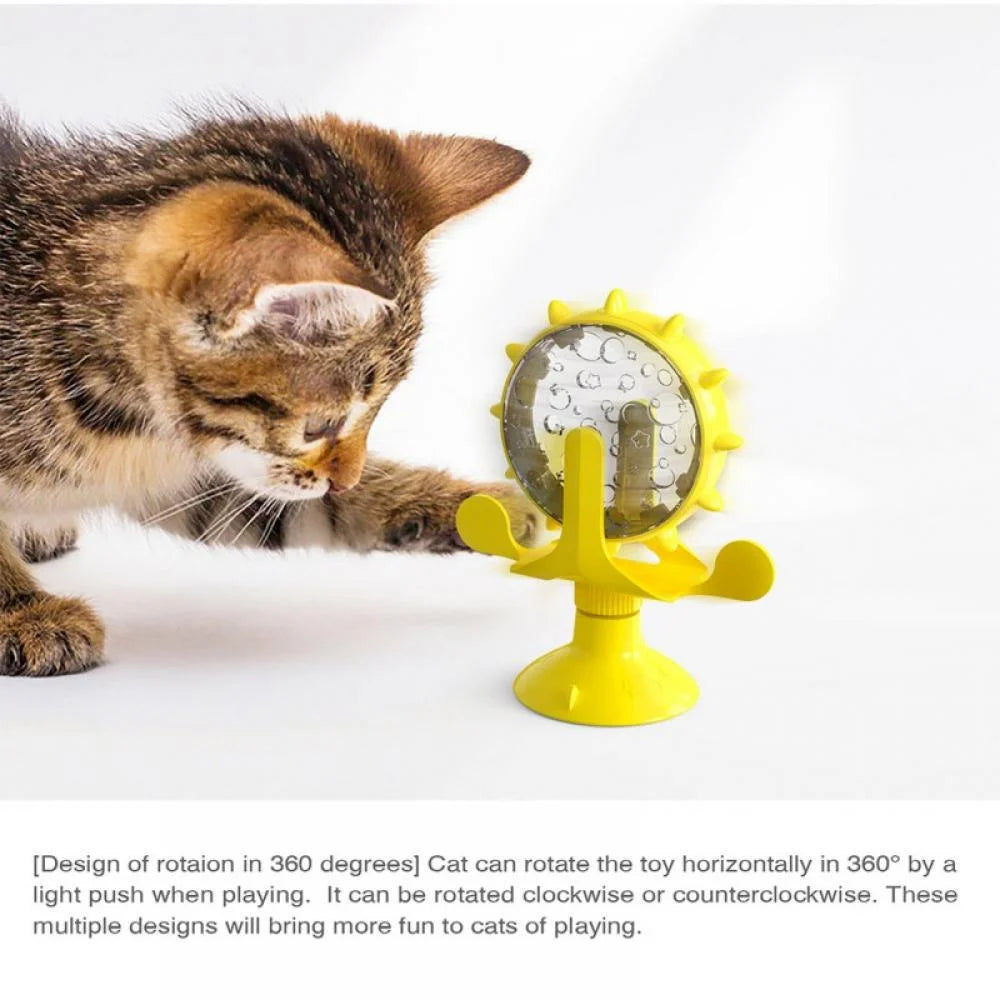 Cat Food Dispenser Toy, 360°Rotating Windmill Treat Dispenser Pet Toy with Suction Cup, Interactive Slow Feeder Toy for Cats Dogs