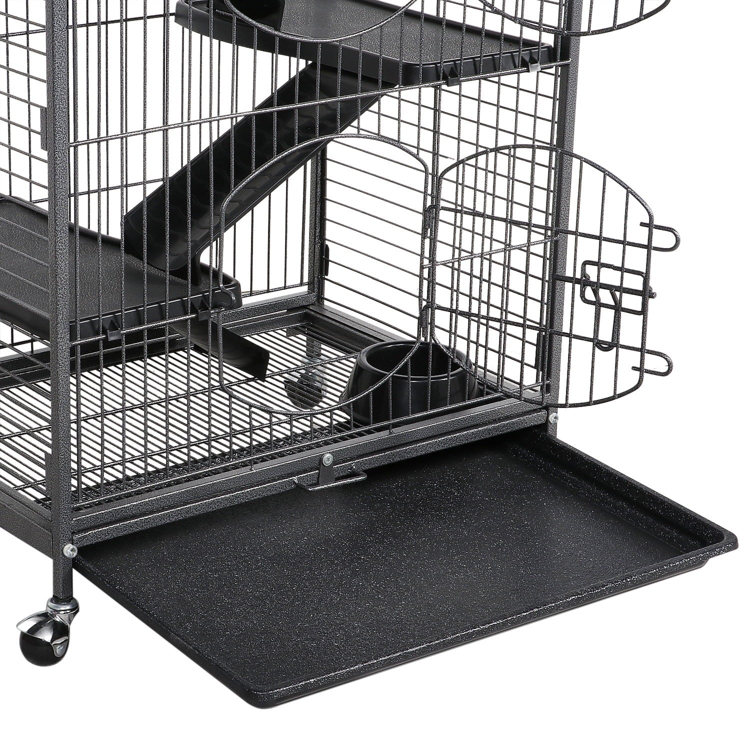 52''H Small Animals Rolling Cage 6 Levels 3 Front Doors Pet Bowl Water Bottle, Black