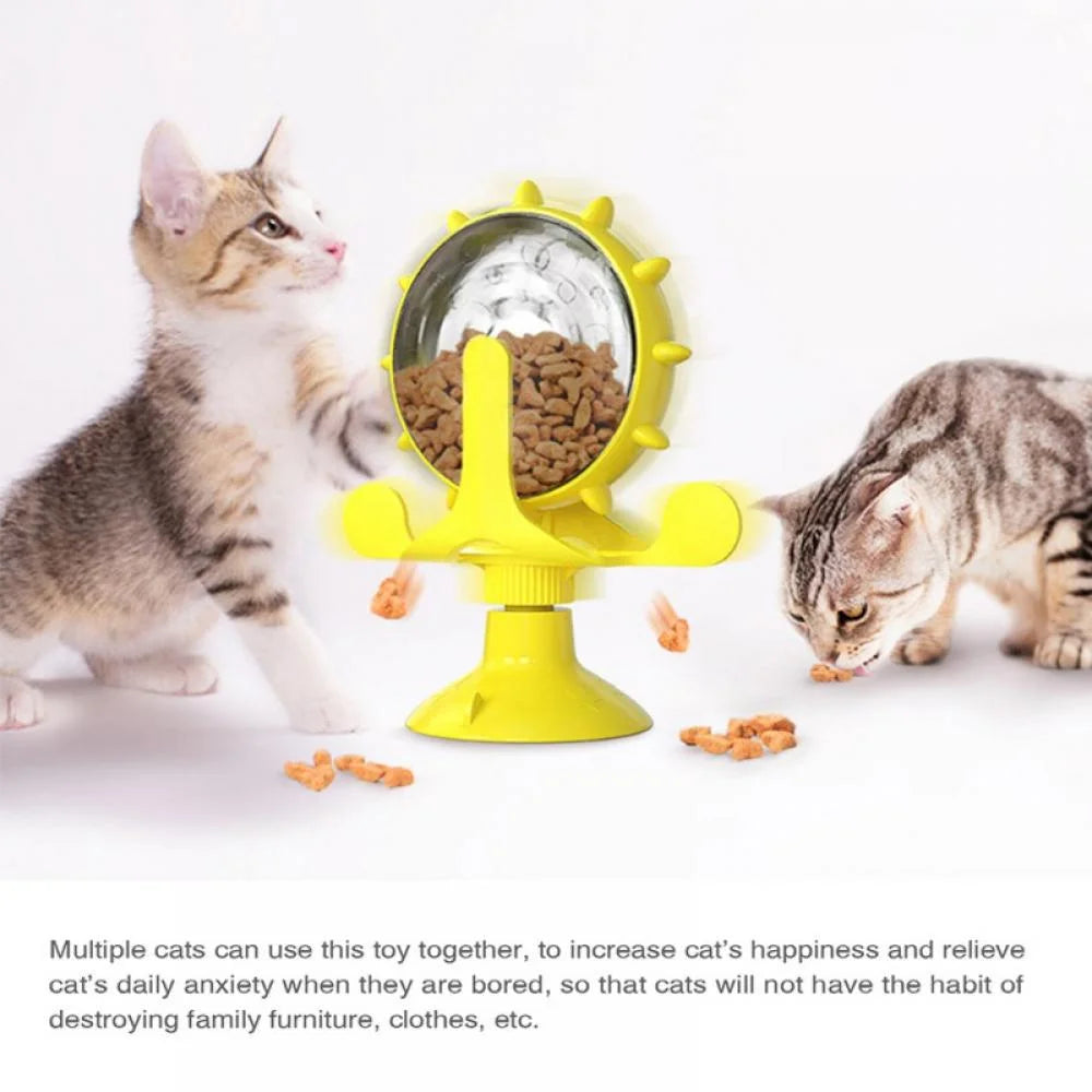 Cat Food Dispenser Toy, 360°Rotating Windmill Treat Dispenser Pet Toy with Suction Cup, Interactive Slow Feeder Toy for Cats Dogs