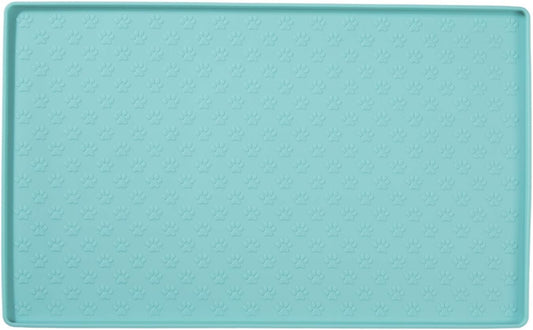 Feeding Mat, Non Slip Silicone Waterproof Pet Bowl Pad,Raised Outer Border,Perfectly Stop Food Spills and Water Messes Out to Floor for Puppy,Cat and Medium Dogs (18.9"X11.8", Mint Green)