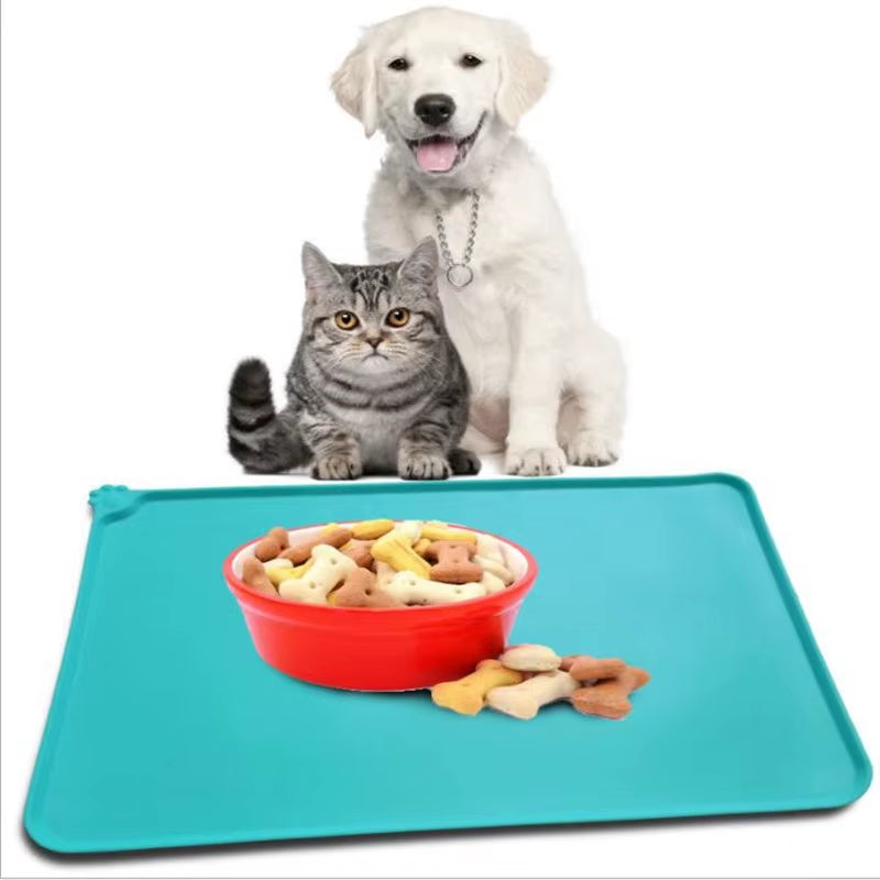 Dog Cat Food Mat, Large (21" X 14") Silicone Waterproof Pet Bowl Mat, Non Slip Pet Bowl Mats Placemats Dog Supplies
