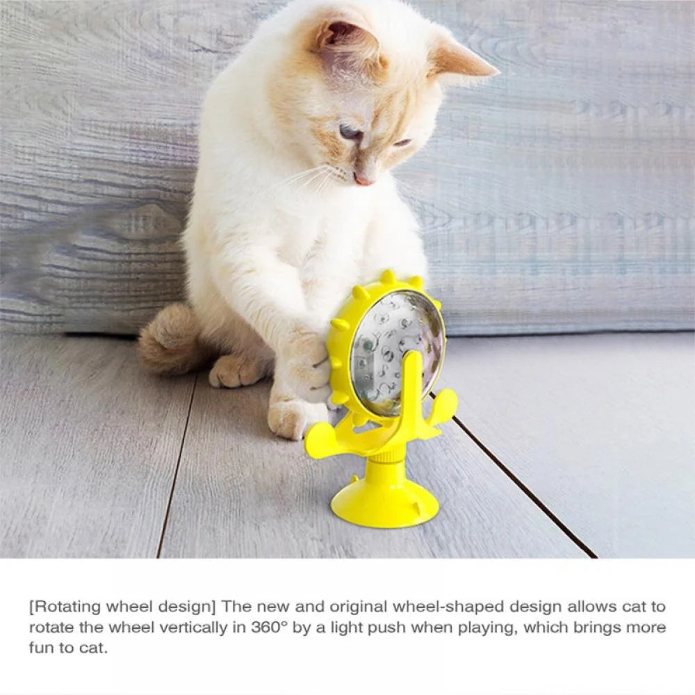 Cat Food Dispenser Toy, 360°Rotating Windmill Treat Dispenser Pet Toy with Suction Cup, Interactive Slow Feeder Toy for Cats Dogs