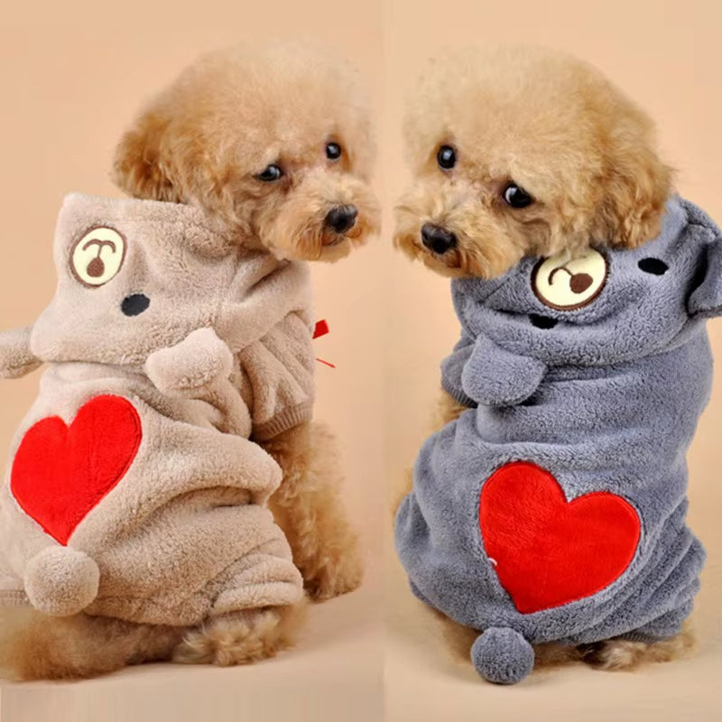 Winter Warm Dog Jumpsuits Plush Love Bear Christams Party Costume Rompers Pajamas Soft Flannel Small Pet Dogs Clothes