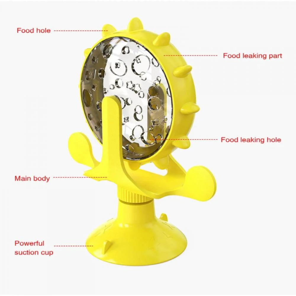 Cat Food Dispenser Toy, 360°Rotating Windmill Treat Dispenser Pet Toy with Suction Cup, Interactive Slow Feeder Toy for Cats Dogs