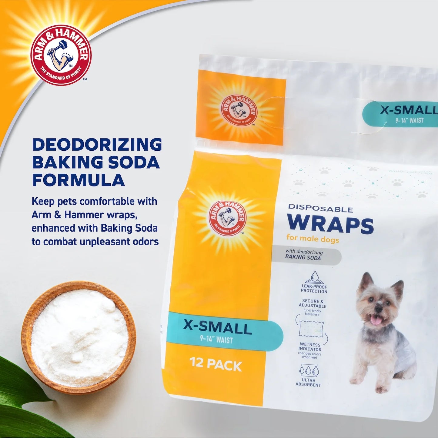 Male Dog Wraps, X-Small 12Ct | Super Absorbent with Baking Soda for Odor Control