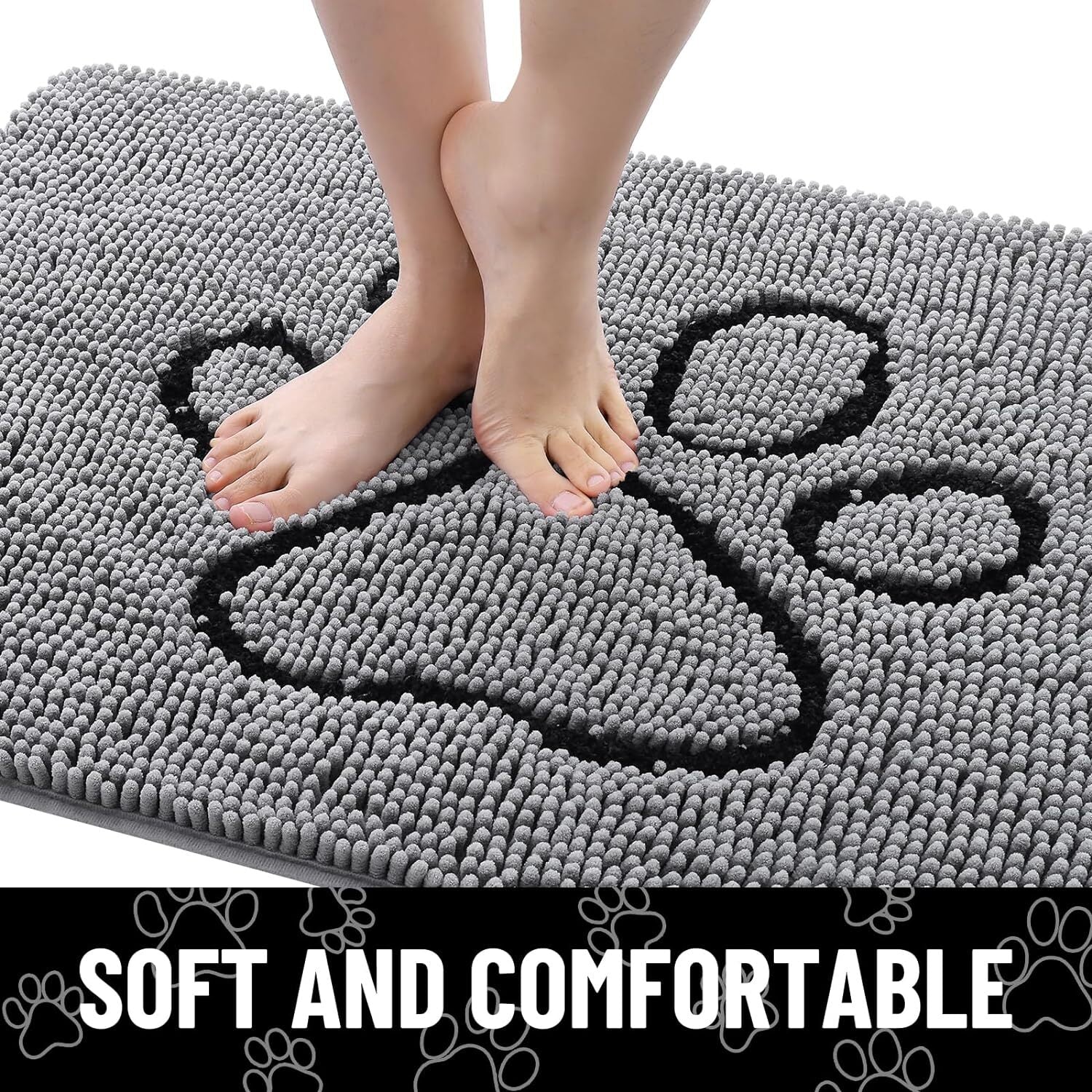 Dog Door Mat for Muddy Paws - Absorbent Chenille, Non-Slip, Washable, 24X16 Inch