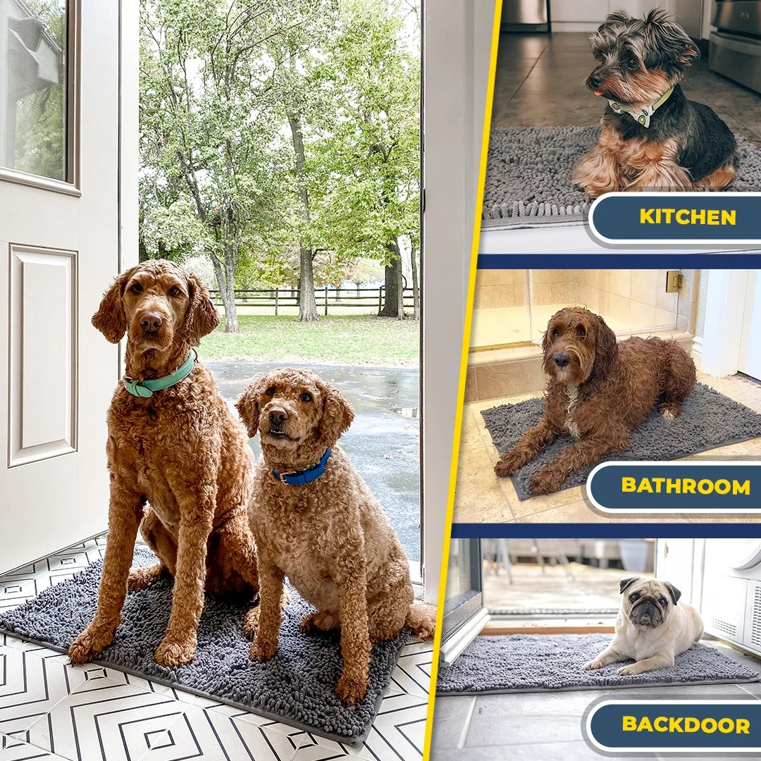 ® AS-SEEN-ON-TV Highly Absorbent Microfiber Door Mat and Pet Rug, Non Slip Thick Washable Area and Bath Mat Soft Chenille for Kitchen Bathroom Bedroom Indoor and Outdoor - Grey Large 35"X24"