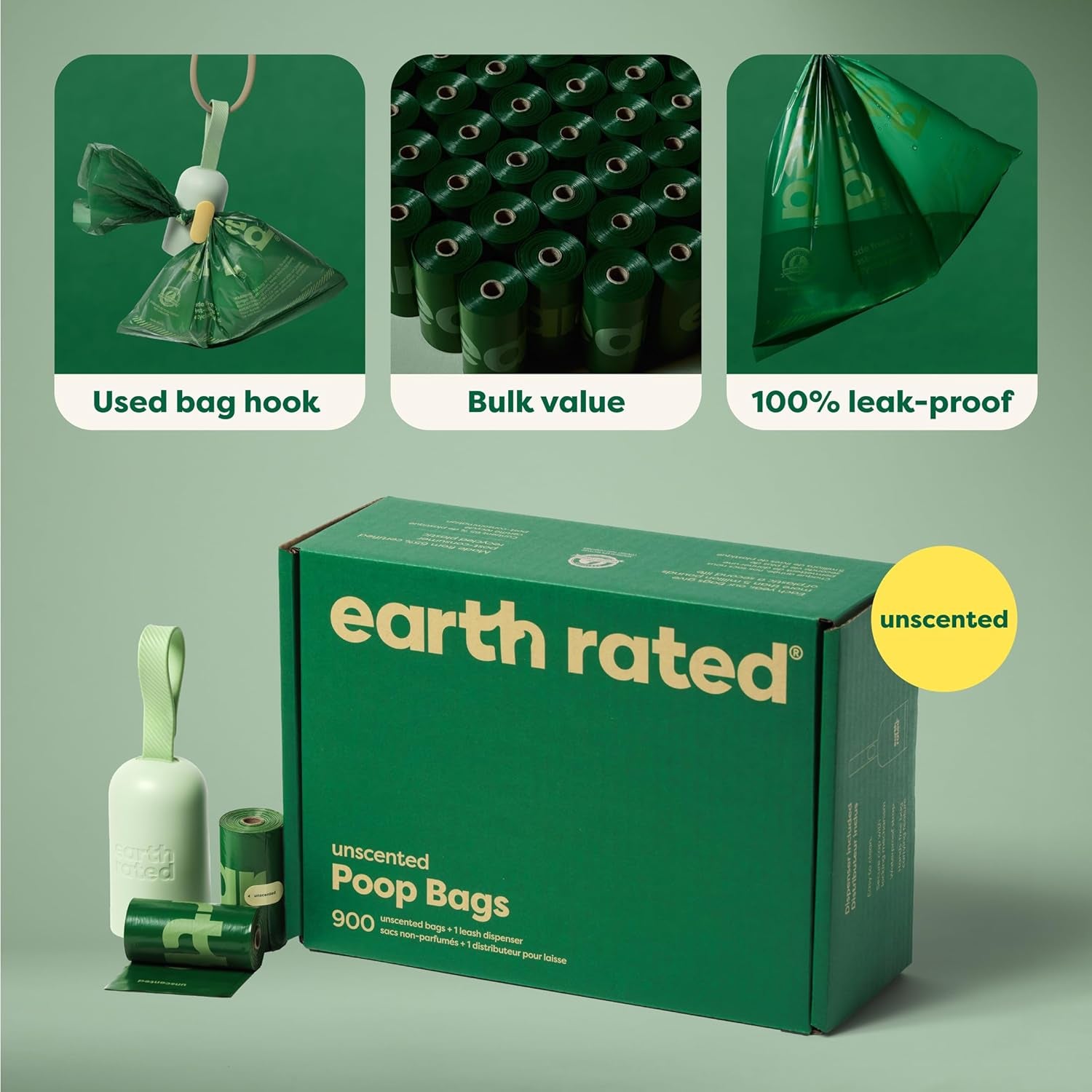 Dog Poop Bag Holder with Bags, Durable and Guaranteed Leakproof, Lavender Scented, 1 Dispenser and 900 Count