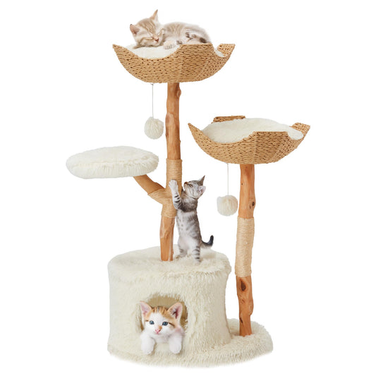 Luxury Wooden Modern Cat Tree House Tower with Scratching Post for Indoor Cats