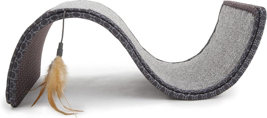 Scratch Scroll Sisal & Carpet Curled Cat Scratcher for Indoor Cats & Kittens, Features Feather Toy for Play, Looped Carpet Material, Gray