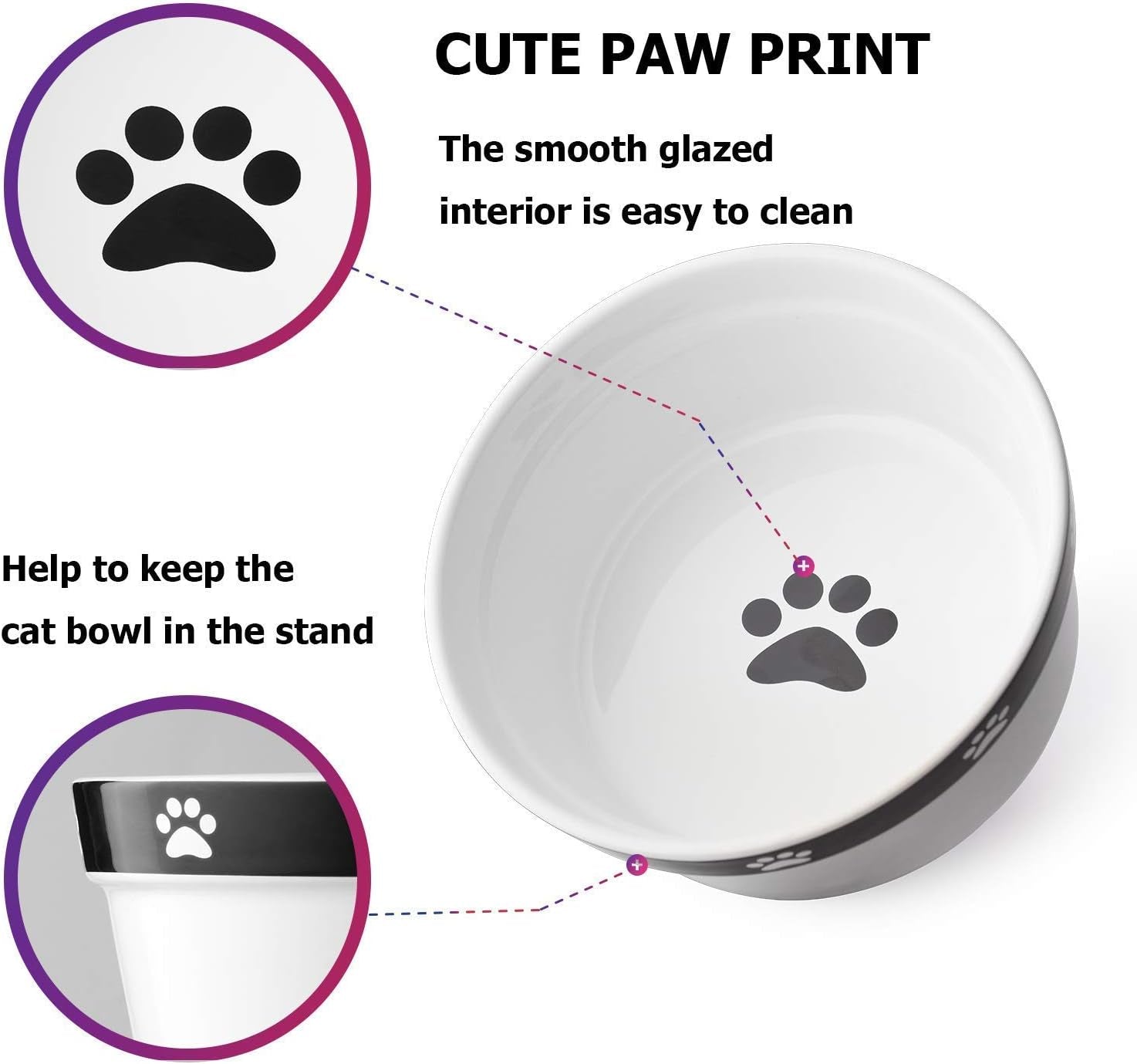 Raised Dog Bowls, Elevated Dog Bowls 24Oz, Ceramic Dog Cat Bowls for Food and Water, Pet Bowls for Cats and Small Dogs, Prevent Neck Pain, anti Slip Feet, White