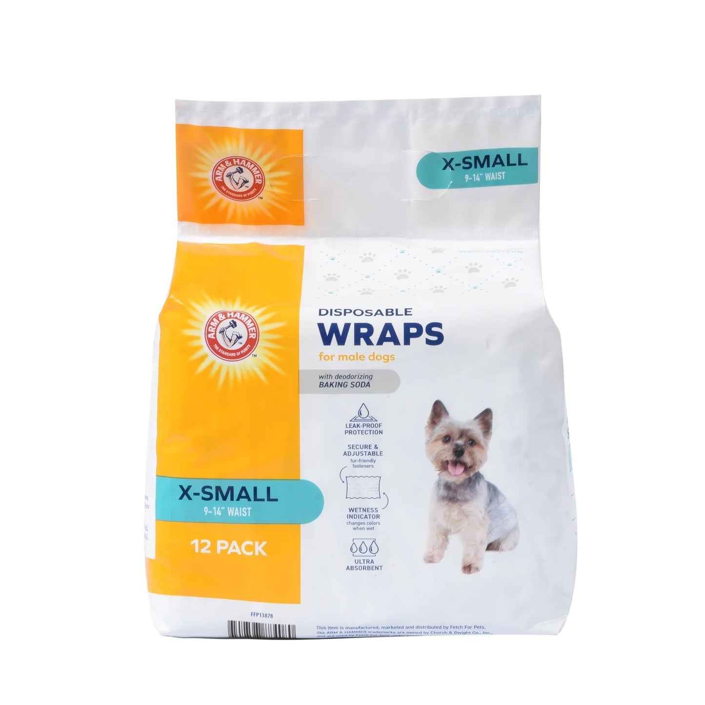 Male Dog Wraps, X-Small 12Ct | Super Absorbent with Baking Soda for Odor Control