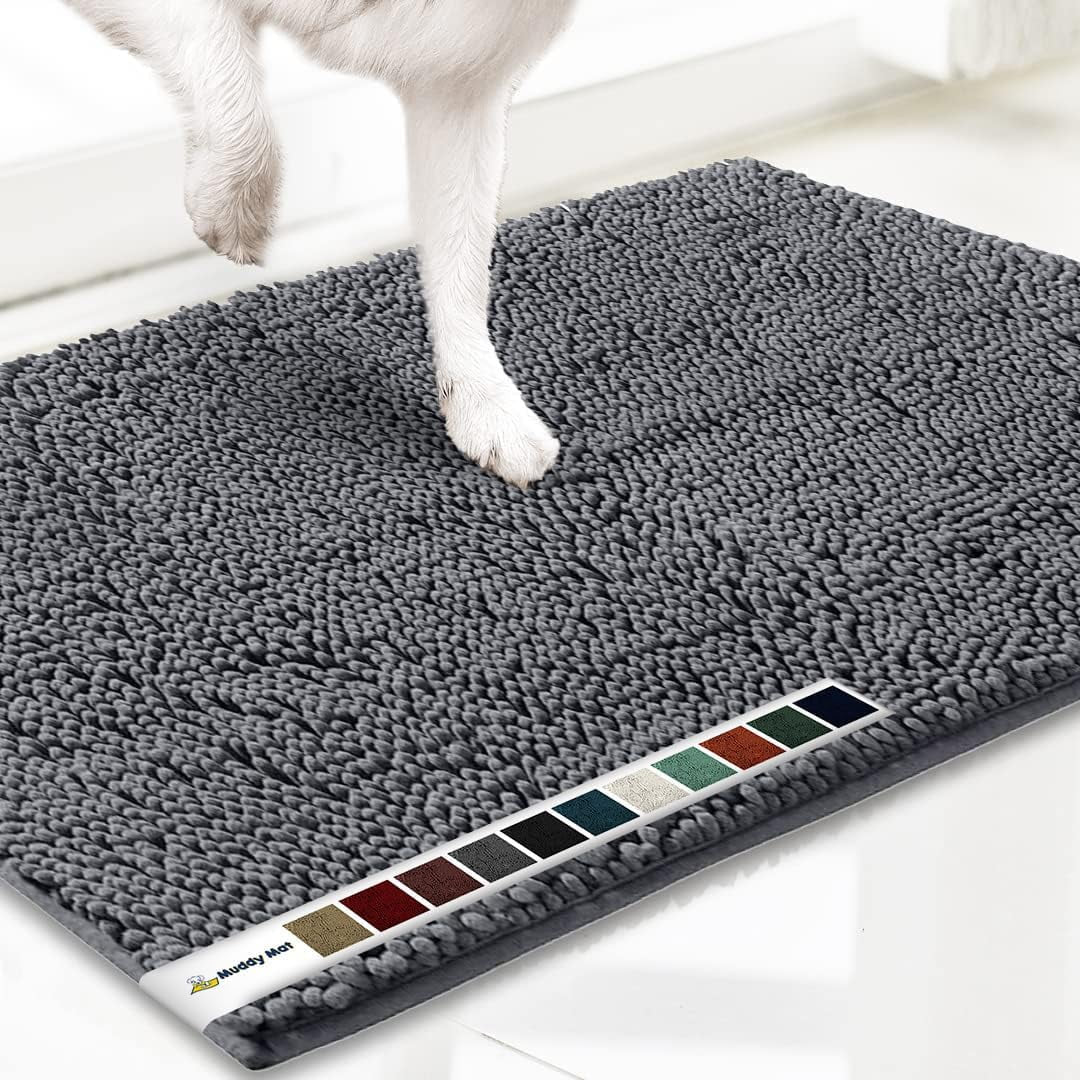 ® AS-SEEN-ON-TV Highly Absorbent Microfiber Door Mat and Pet Rug, Non Slip Thick Washable Area and Bath Mat Soft Chenille for Kitchen Bathroom Bedroom Indoor and Outdoor - Grey Large 35"X24"