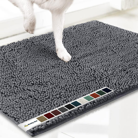 ® AS-SEEN-ON-TV Highly Absorbent Microfiber Door Mat and Pet Rug, Non Slip Thick Washable Area and Bath Mat Soft Chenille for Kitchen Bathroom Bedroom Indoor and Outdoor - Grey Large 35"X24"