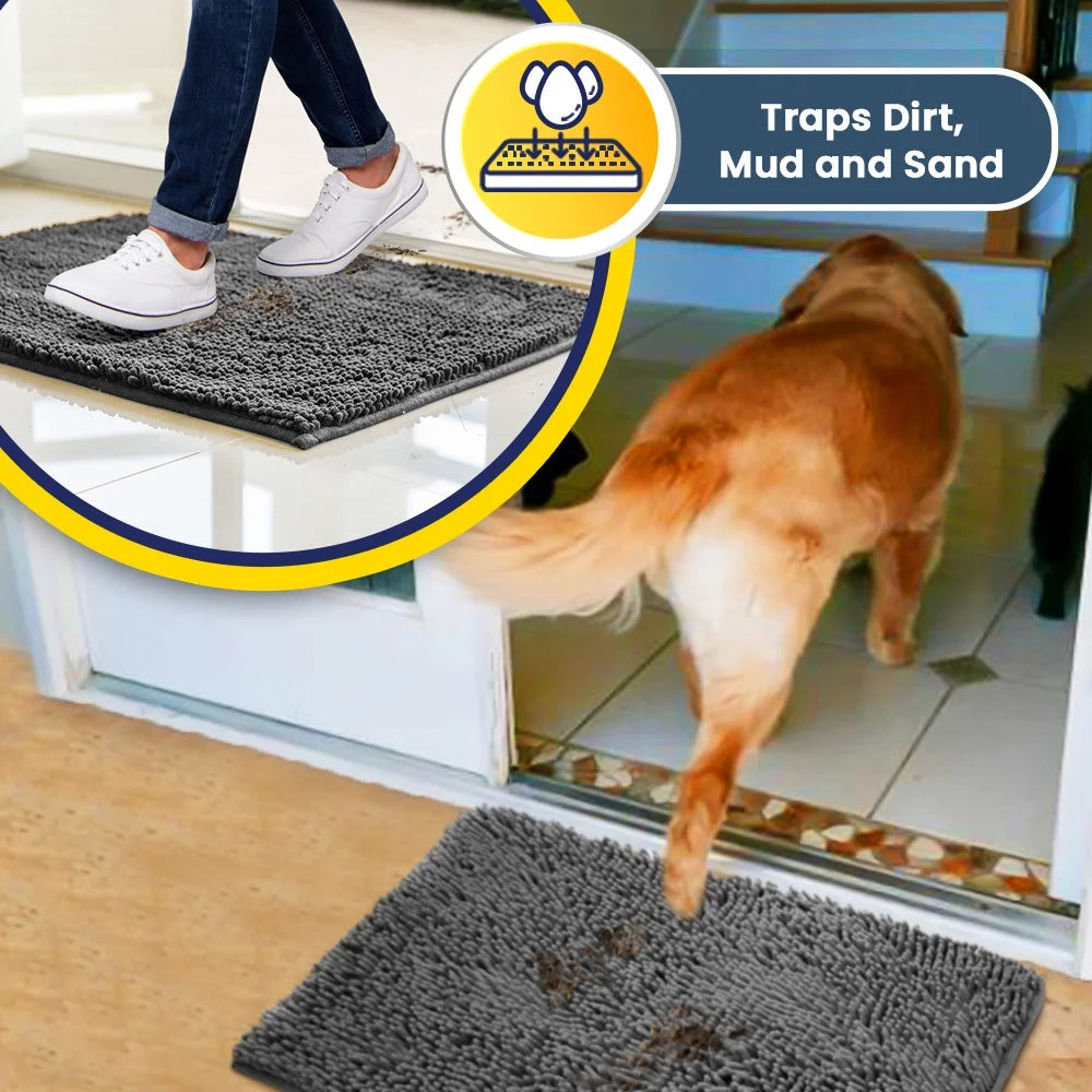 ® AS-SEEN-ON-TV Highly Absorbent Microfiber Door Mat and Pet Rug, Non Slip Thick Washable Area and Bath Mat Soft Chenille for Kitchen Bathroom Bedroom Indoor and Outdoor - Grey Large 35"X24"