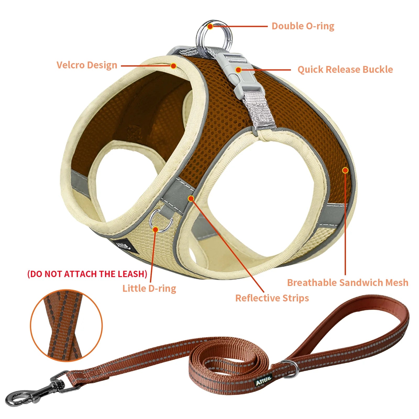 Step in Dog Harness and Leash Set - Dog Vest Harness with Super Breathable Mesh, Reflective No Pull Pet Harness for Outdoor Walking, Training for Extra Small Dogs, Cats Beige XXXS