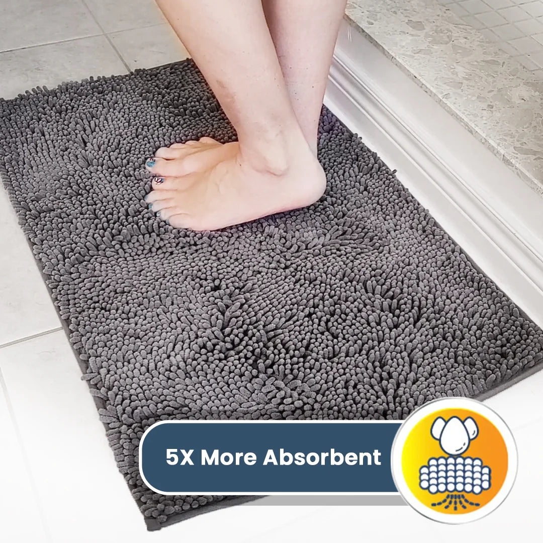 ® AS-SEEN-ON-TV Highly Absorbent Microfiber Door Mat and Pet Rug, Non Slip Thick Washable Area and Bath Mat Soft Chenille for Kitchen Bathroom Bedroom Indoor and Outdoor - Grey Large 35"X24"