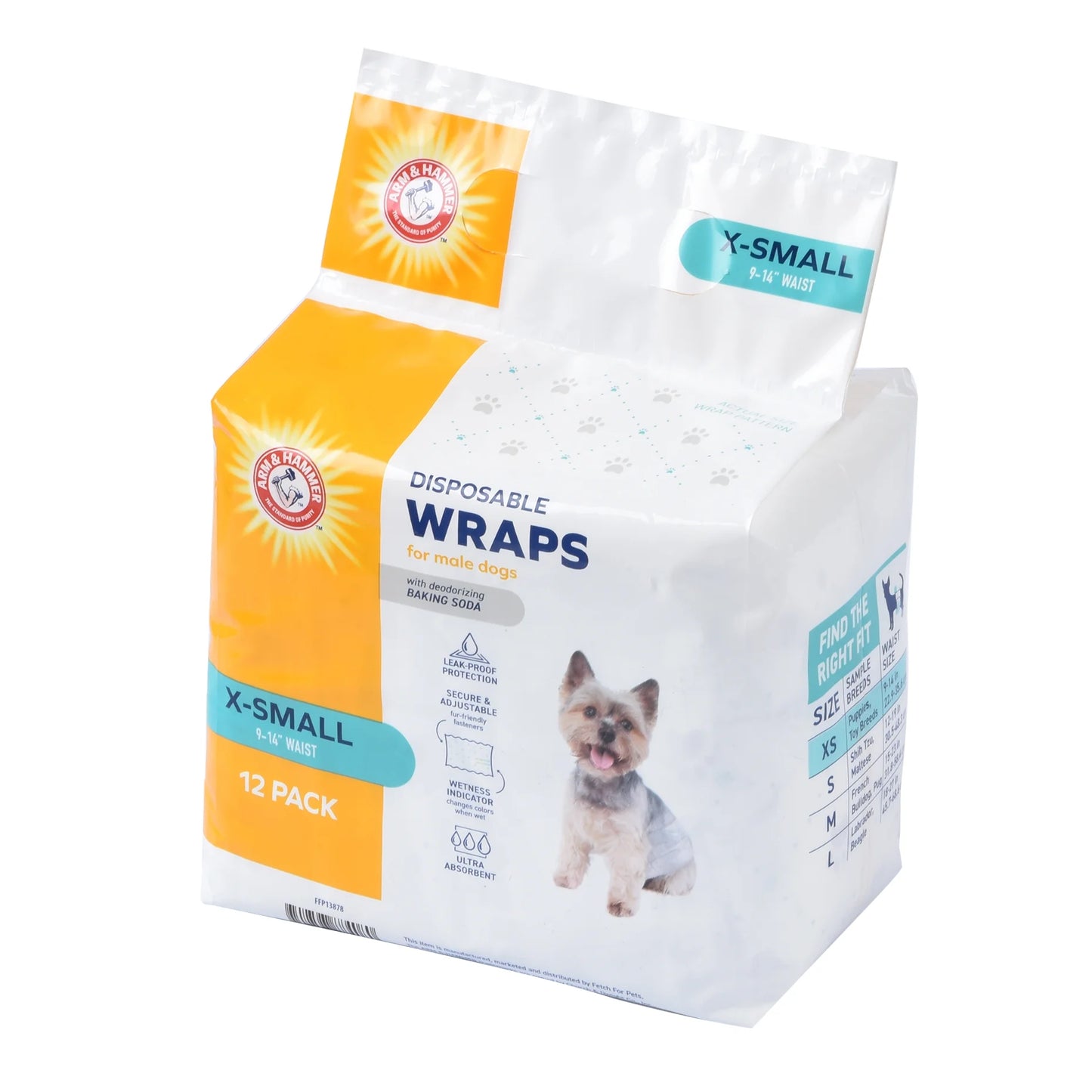 Male Dog Wraps, X-Small 12Ct | Super Absorbent with Baking Soda for Odor Control