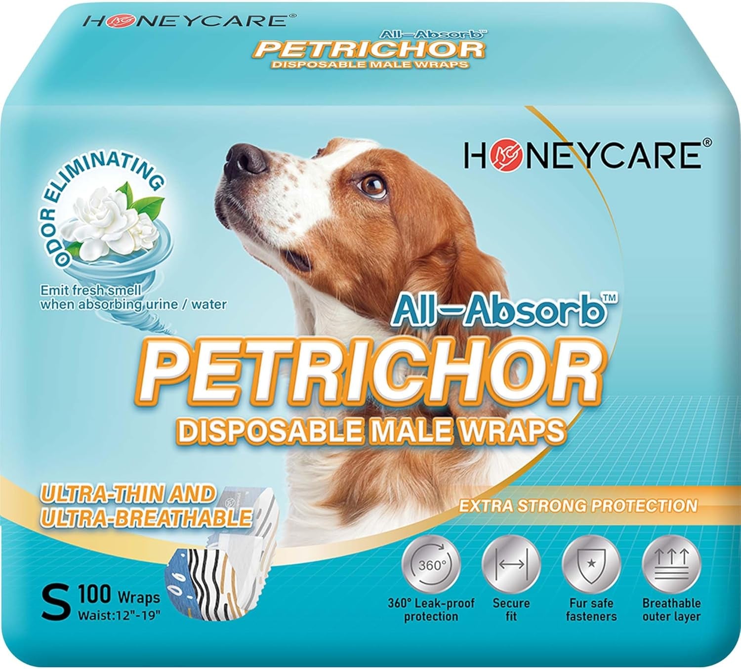 All Absorb Petrichor Male Dog Wrap, Fresh Smell Dog Diaper, Disposable, Small, White, 100 Count