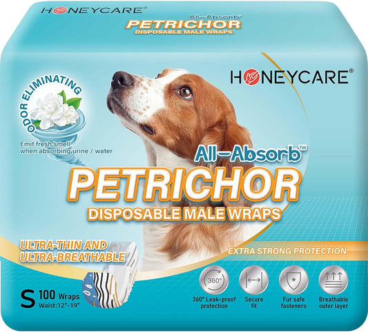 All Absorb Petrichor Male Dog Wrap, Fresh Smell Dog Diaper, Disposable, Small, White, 100 Count