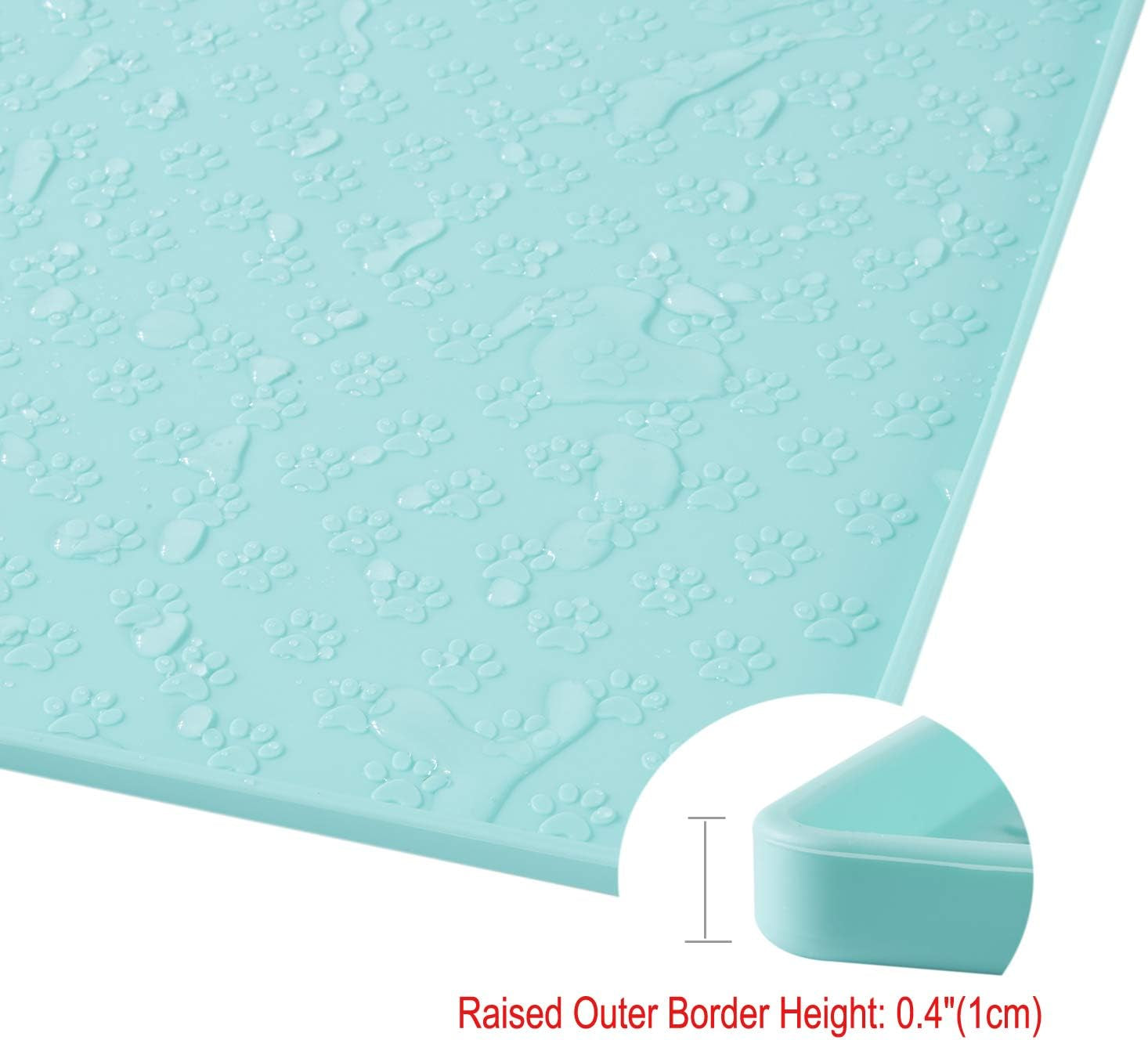 Feeding Mat, Non Slip Silicone Waterproof Pet Bowl Pad,Raised Outer Border,Perfectly Stop Food Spills and Water Messes Out to Floor for Puppy,Cat and Medium Dogs (18.9"X11.8", Mint Green)