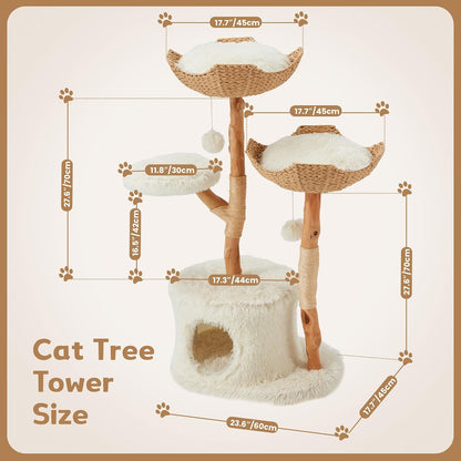 Luxury Wooden Modern Cat Tree House Tower with Scratching Post for Indoor Cats