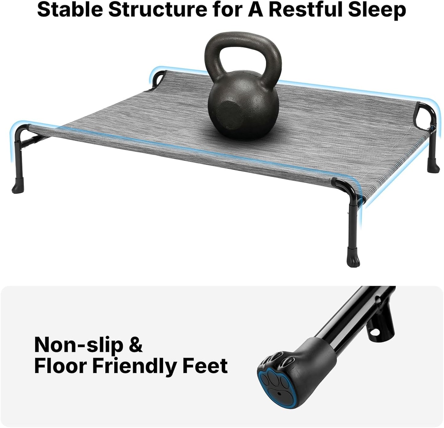 Elevated Cooling Dog Bed with Guardrail, Headrest & Non-Slip Silicon Feet for Indoor and Outdoor relaxation