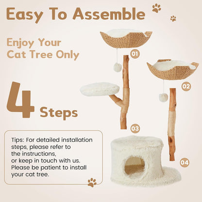 Luxury Wooden Modern Cat Tree House Tower with Scratching Post for Indoor Cats