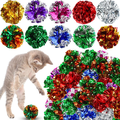Silkfly 50 Pcs Polyester Film Crinkle Balls Cat Toys 2.36 Inch Interactive Crinkle Ball Colorful Balls Chew and Chase Cat Ball Toys Attract Cats for Indoor Cats and Kittens to Keep Fit and Active