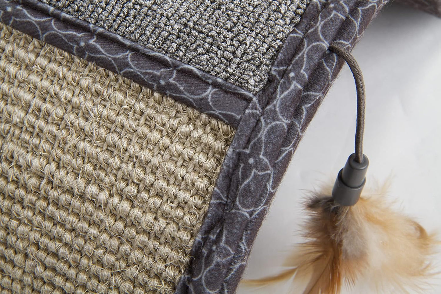 Scratch Scroll Sisal & Carpet Curled Cat Scratcher for Indoor Cats & Kittens, Features Feather Toy for Play, Looped Carpet Material, Gray