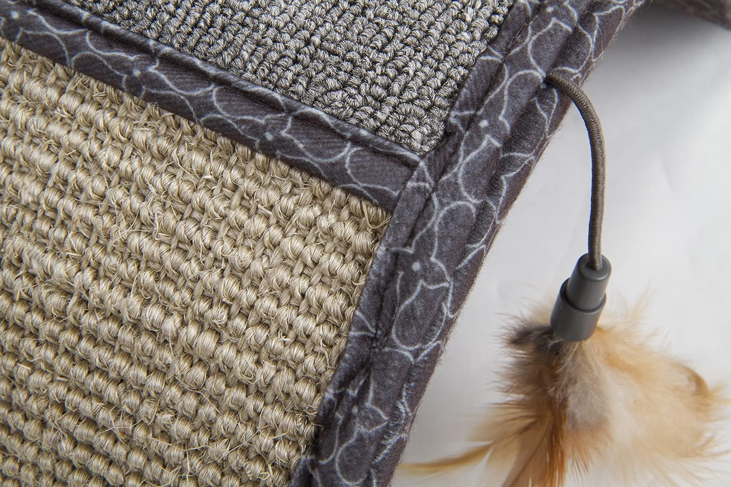 Scratch Scroll Sisal & Carpet Curled Cat Scratcher for Indoor Cats & Kittens, Features Feather Toy for Play, Looped Carpet Material, Gray